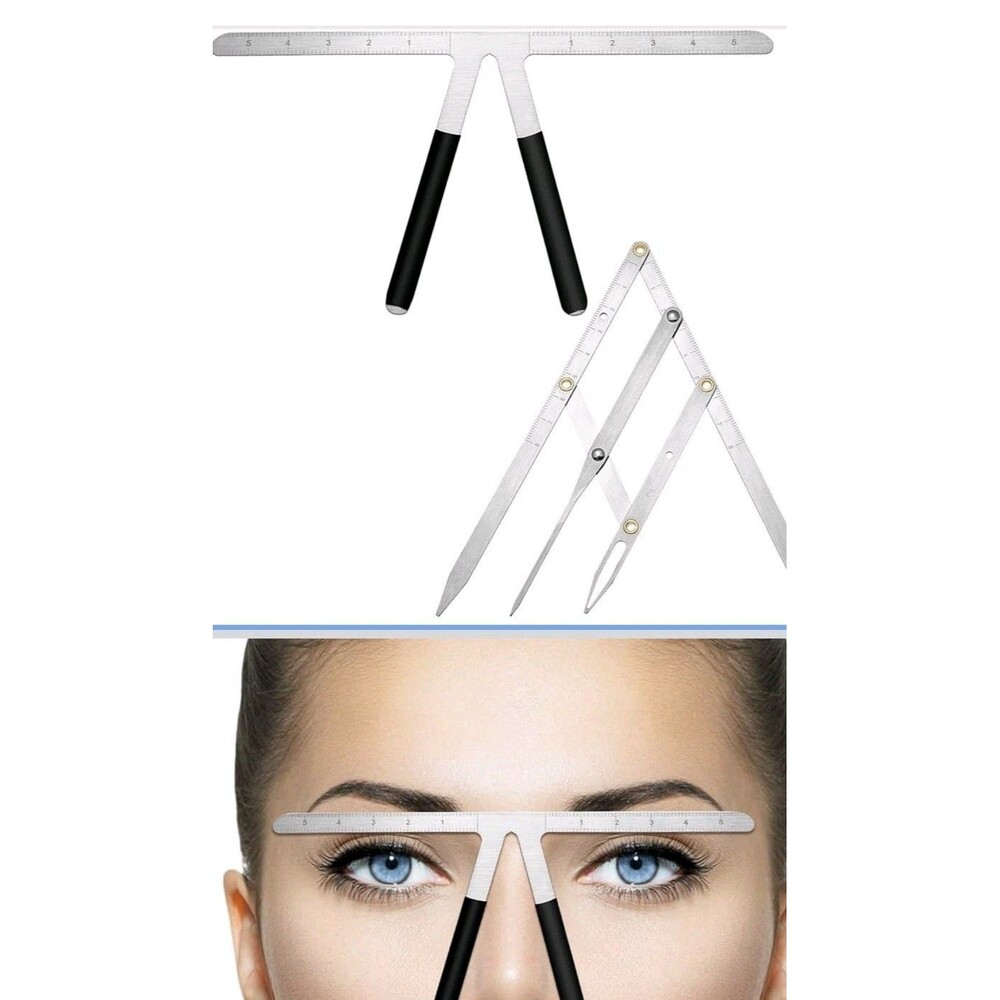 2 Pcs Eyebrow Ruler 3 Point Positioning Ruler, Silver